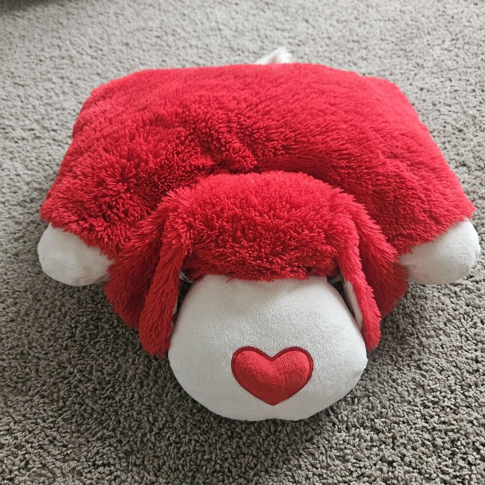 Pillow Pets Valentine Red Plush Fluffy Puppy Dog With Heart Nose Large 2010 19"